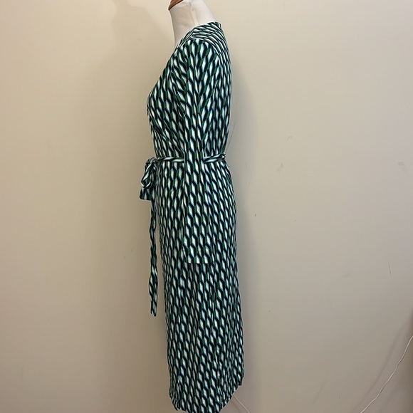 Diane Von Furstenberg Blue and Green Long Sleeve Geometric Pattern Wrap Dress XL - Picture 3 of 5